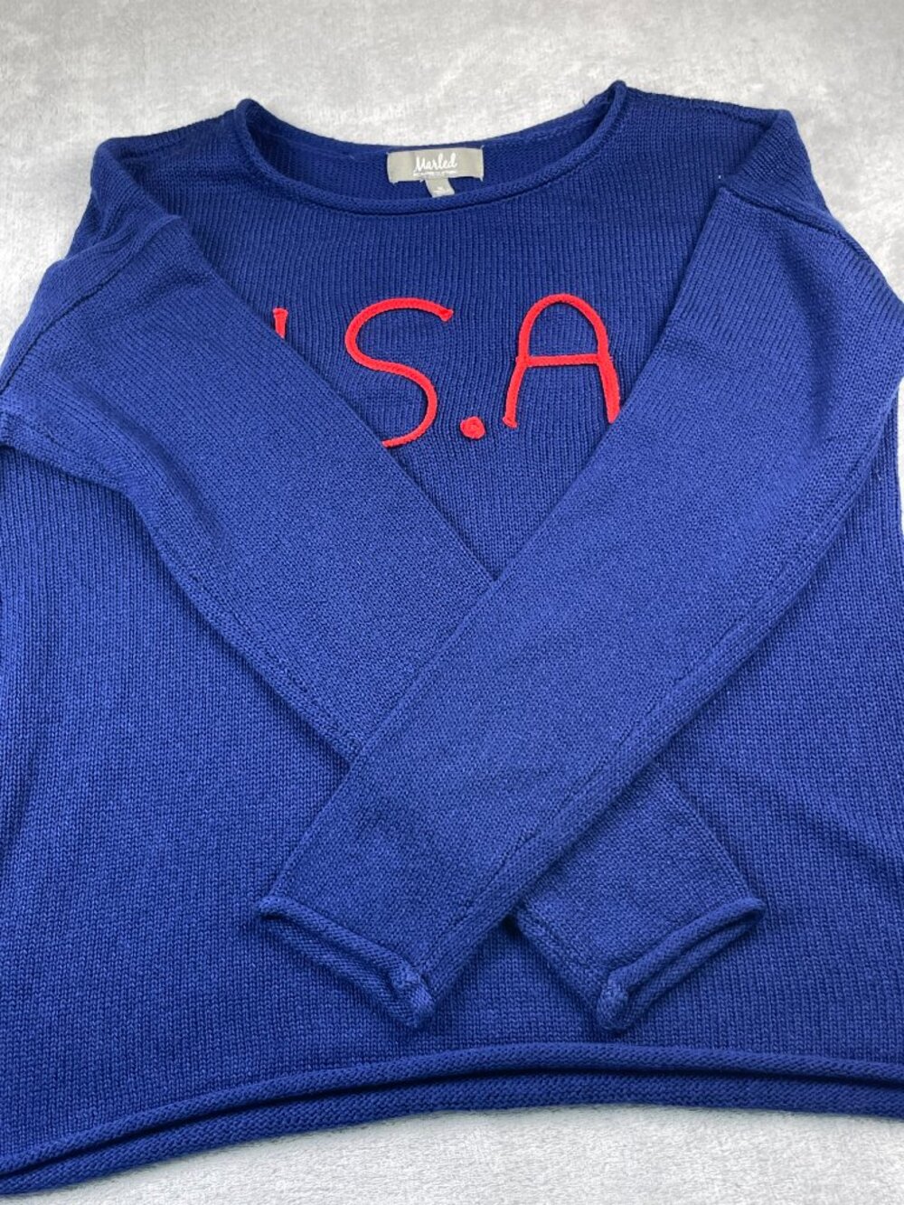 Blue Knit “U.S.A.” Sweater